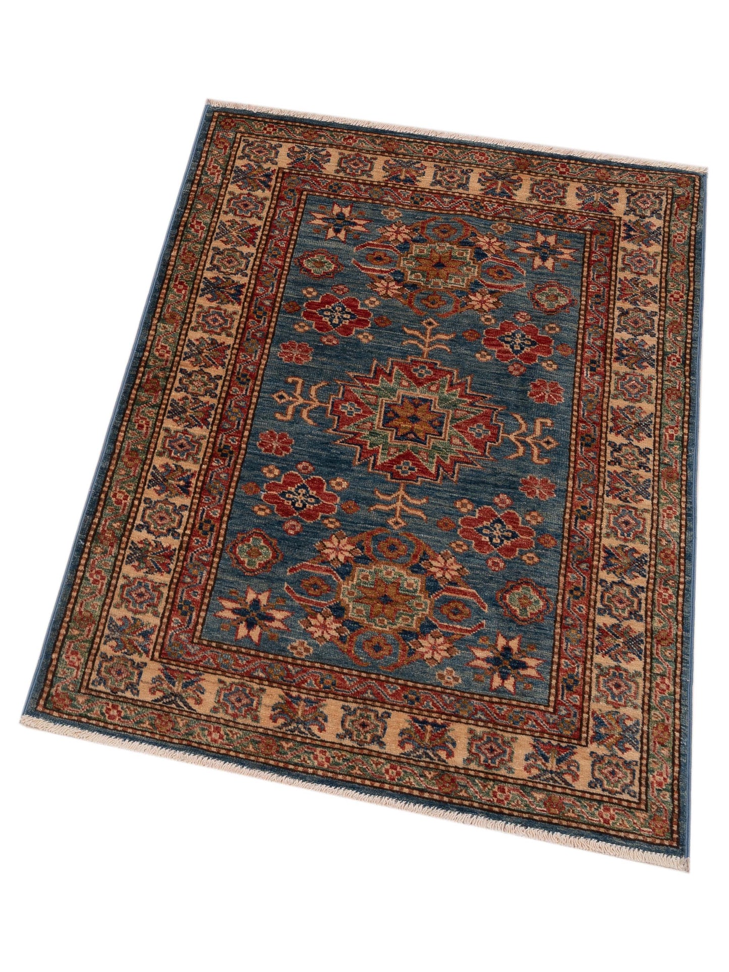 Artisan Kazak 148947 Blue Ivory 3x4.2 Hand Knotted Rug