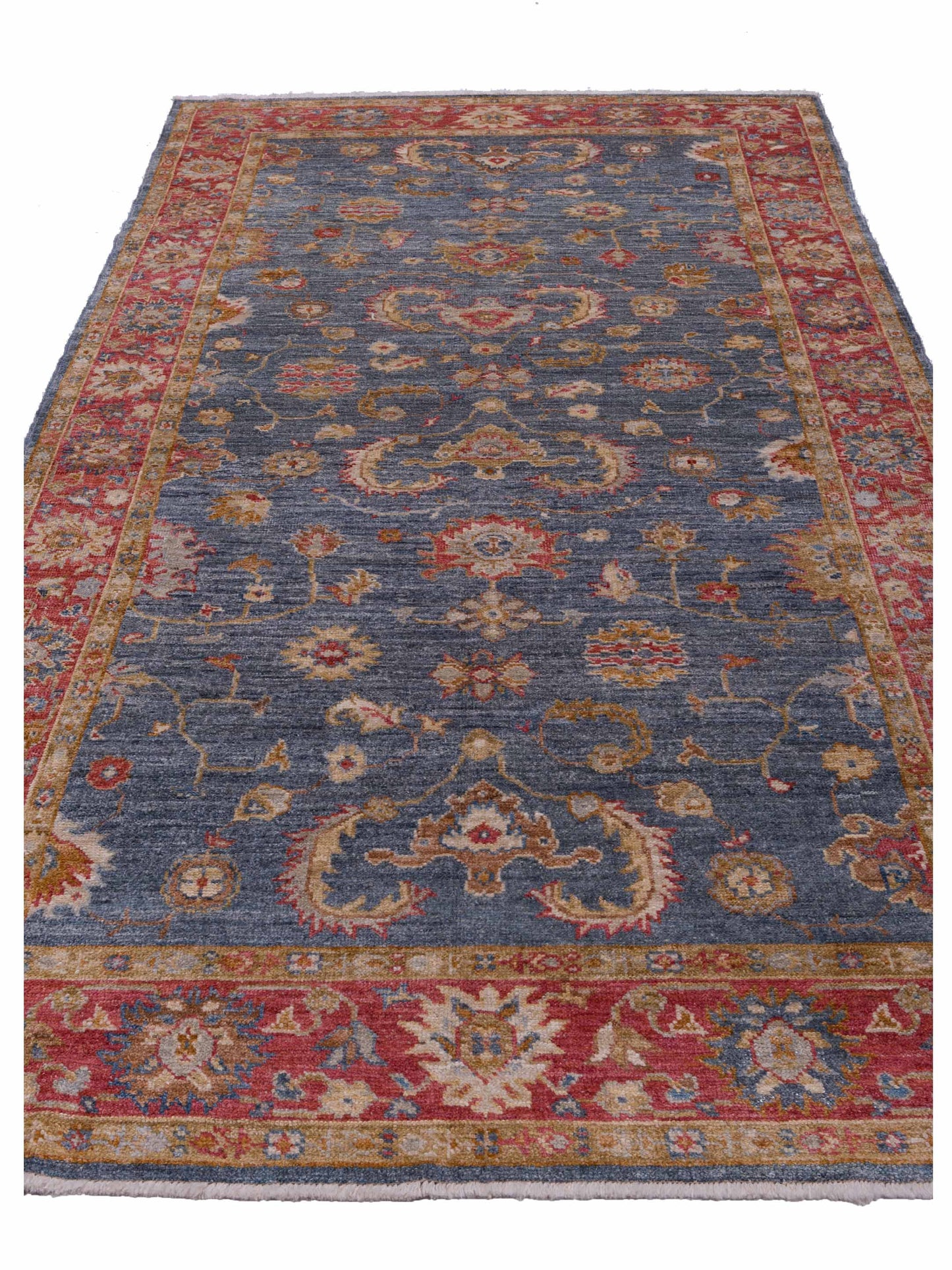Angora Oushak 144587 Teal Blue Red 6.3x11.7 Hand Knotted Rug