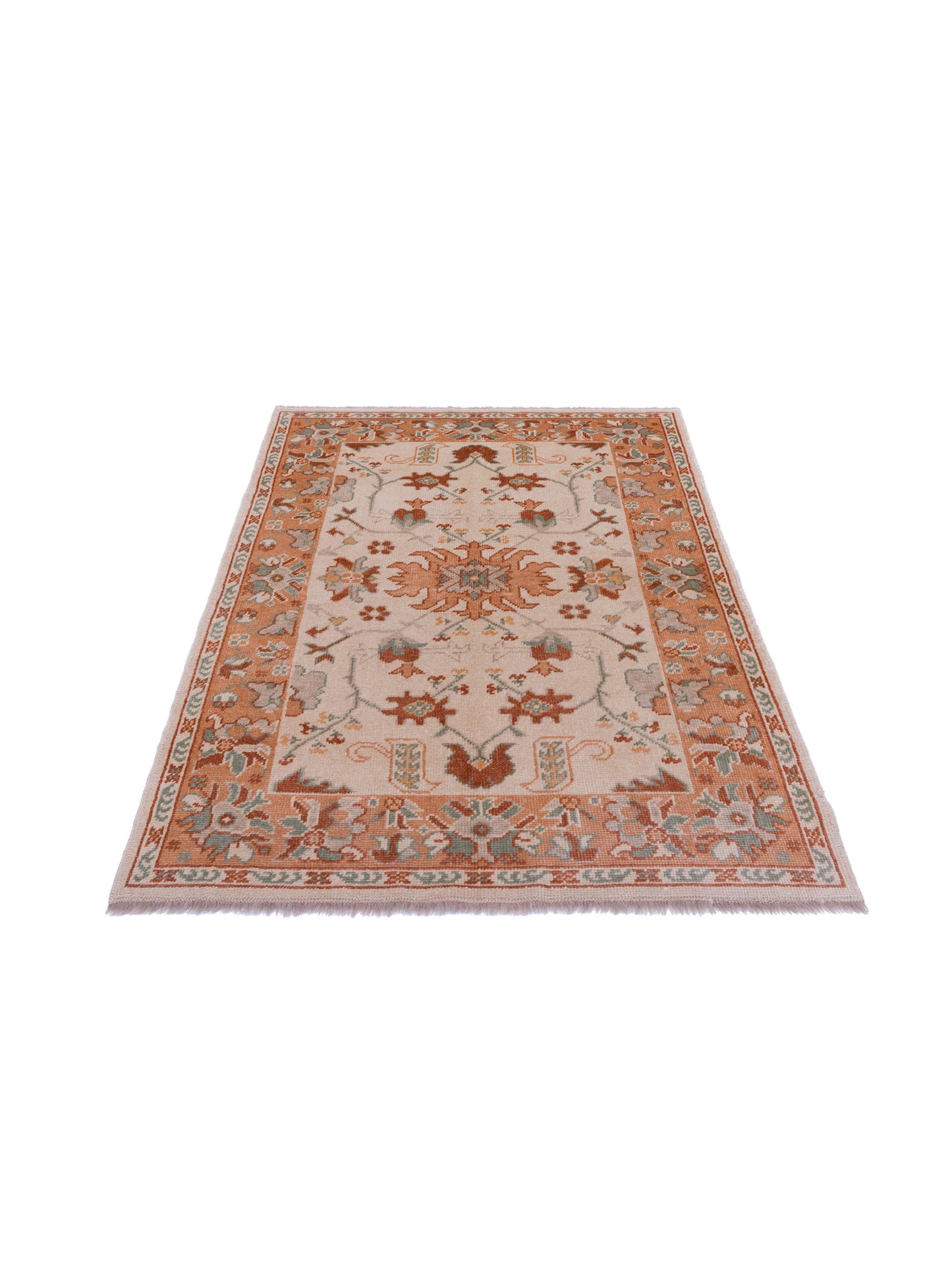 Anadol Oushak 129729 Ivory Pink 4.1x5.6 Hand Knotted Rug