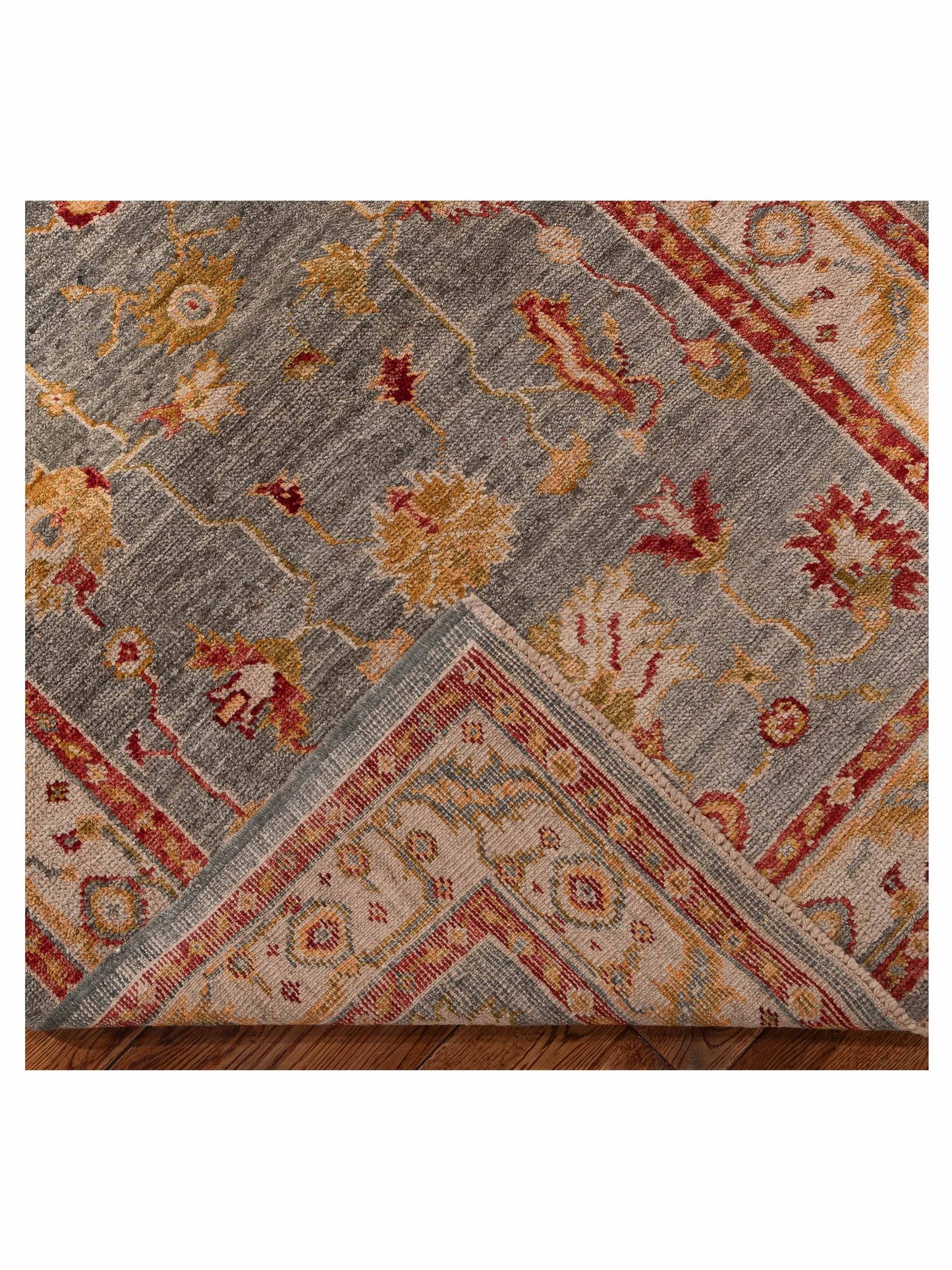 Angora Oushak 156219 Gray Ivory 3.11x11.8 Hand Knotted Rug