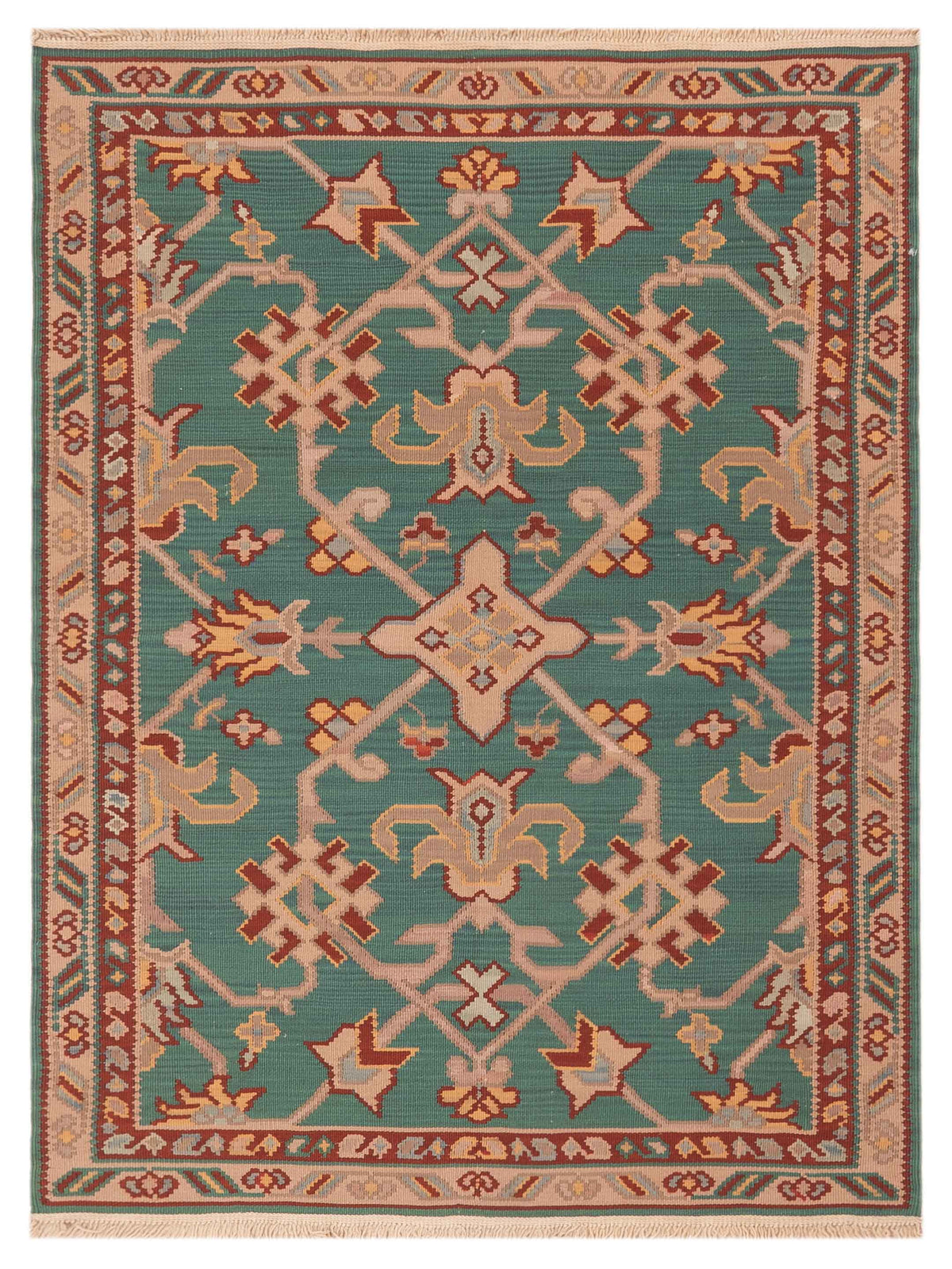 Pasha Transilvanian Kilim  Green Red Traditional