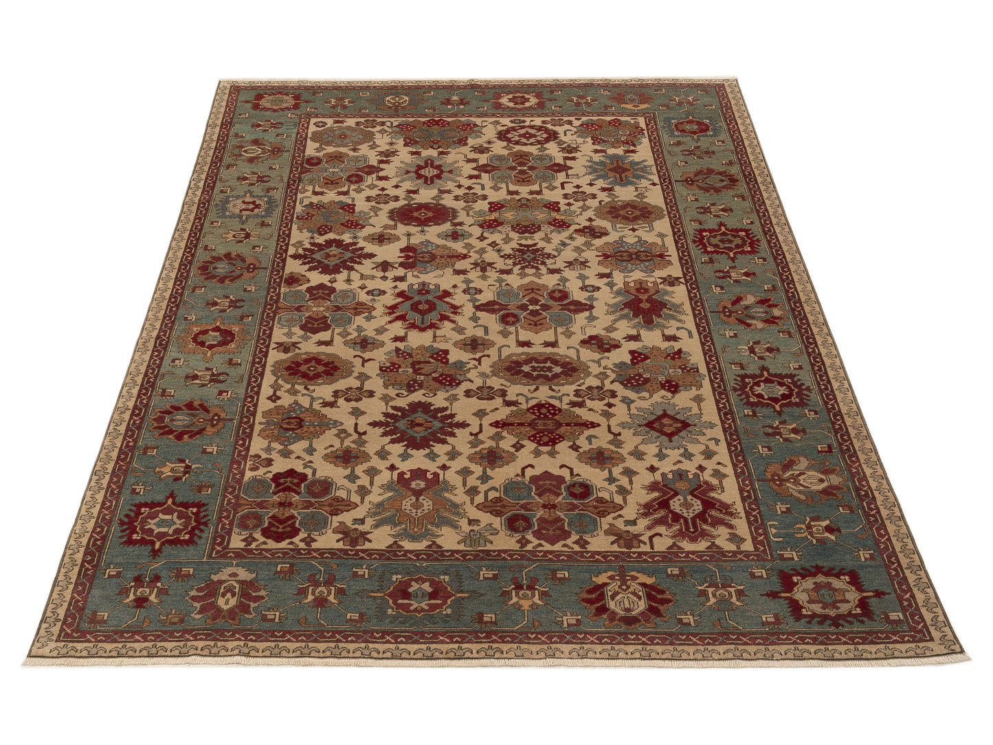 Antique Loom 104457 Ivory Blue 7.6x9.11 Hand Knotted Rug