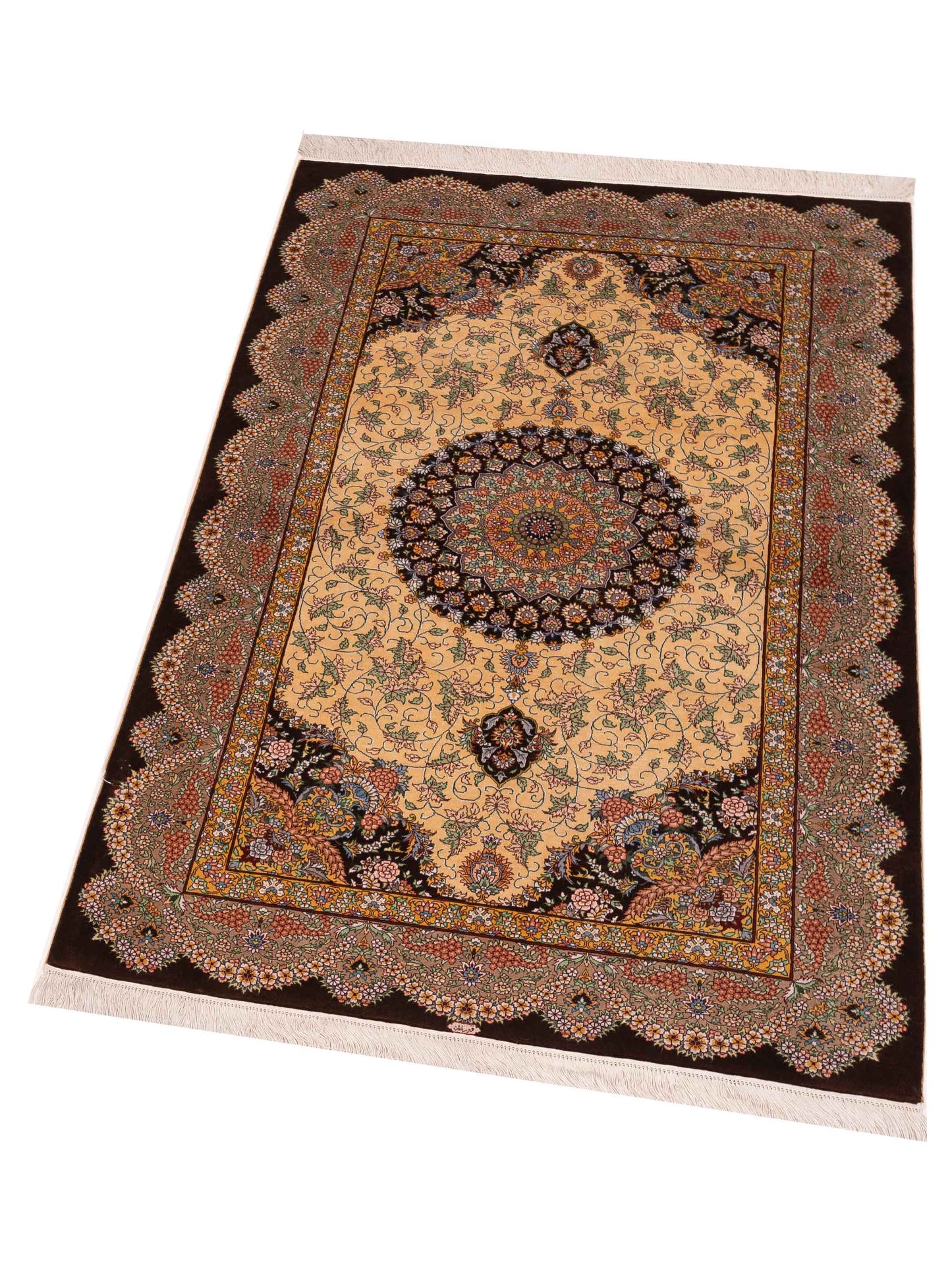 Pure Silk 124197 Beige Brown 3.1x5.1 Hand Knotted Rug