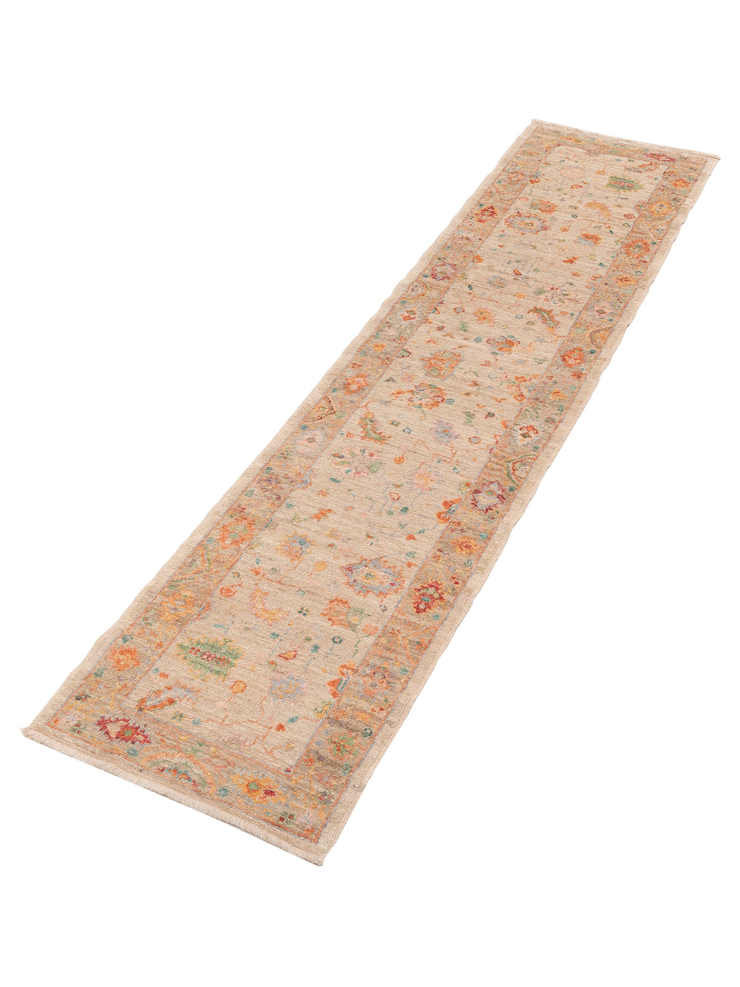 Angora Oushak 145770 Ivory Silver 2.6x11.4 Hand Knotted Rug