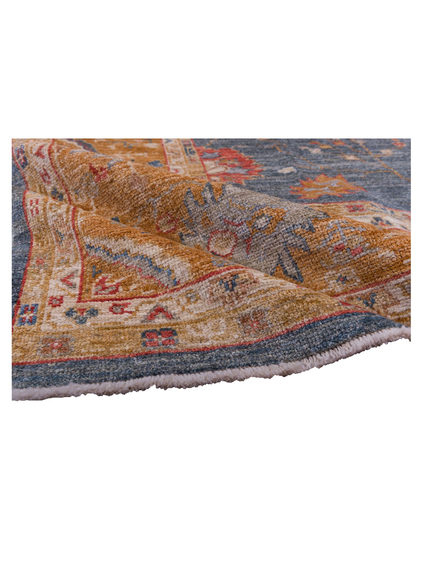 Angora Oushak 144481 Teal Blue Orange 10.6x13.4 Hand Knotted Rug