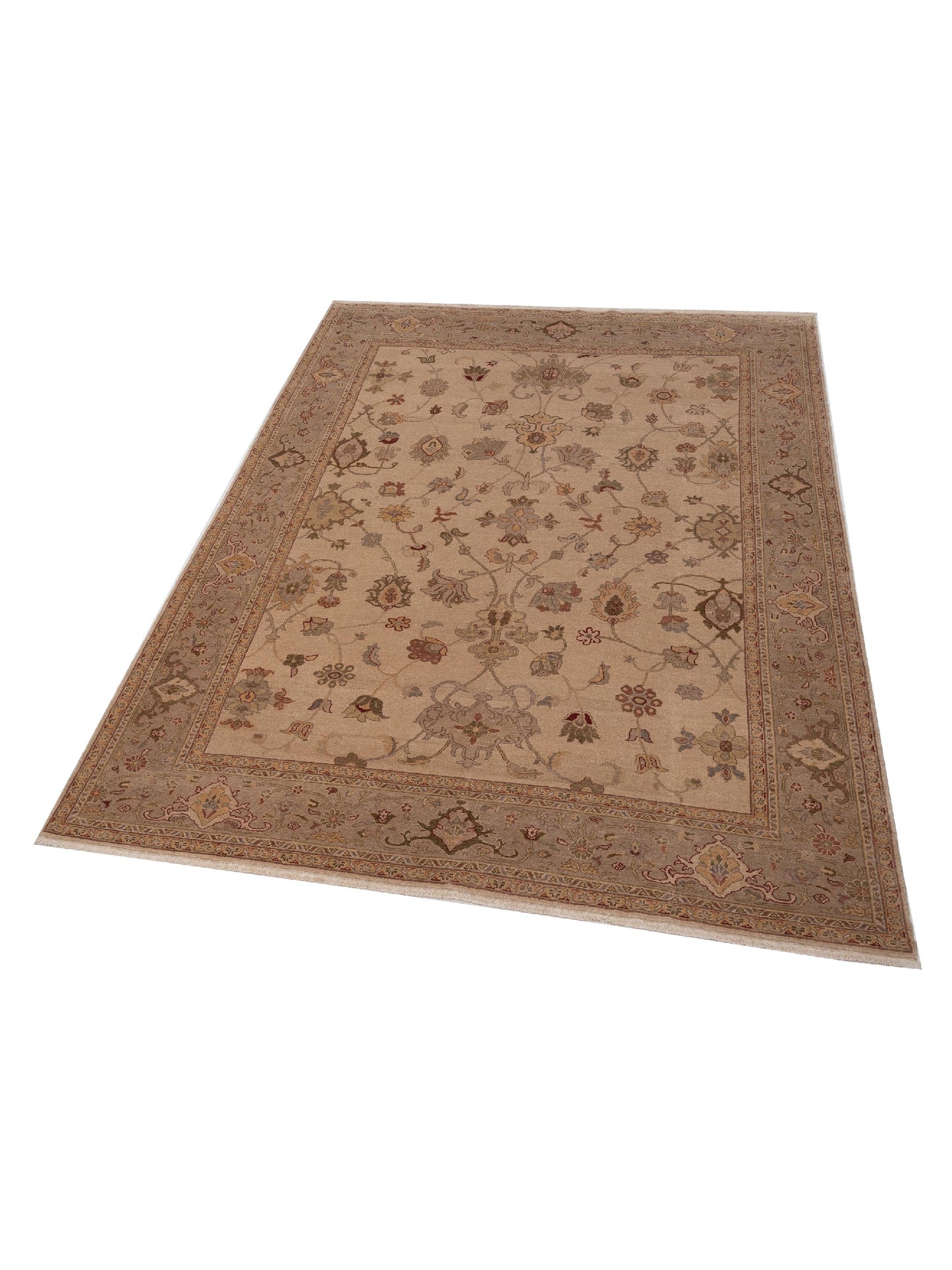 Turkish Elvan 90636 Beige Cream 9.5x12.7 Hand Knotted Rug