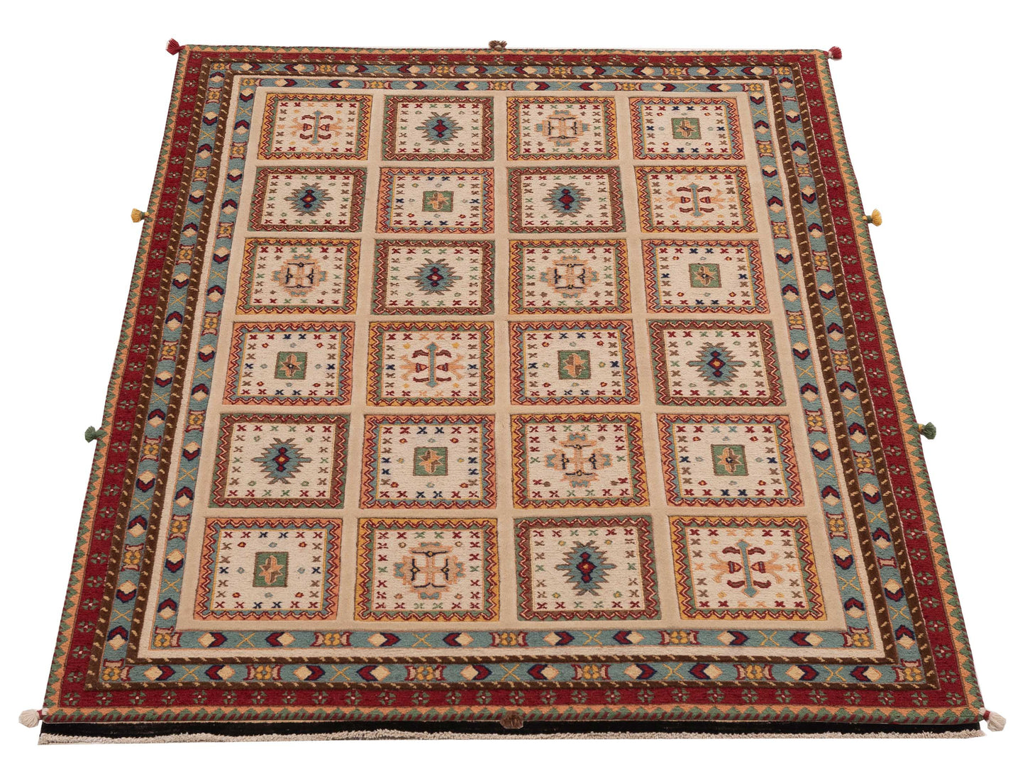 Shawl 123739 Ivory Red 4.9x6.7 Hand Knotted Rug