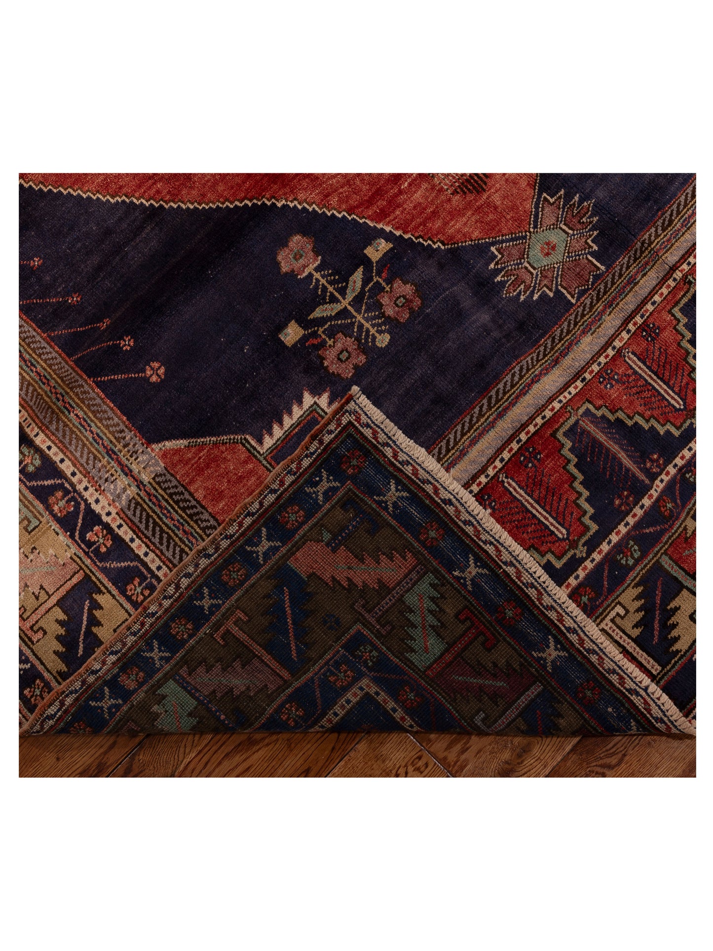 Old Anatolian 154118 Red Blue 6.8x12.7 Hand Knotted Rug