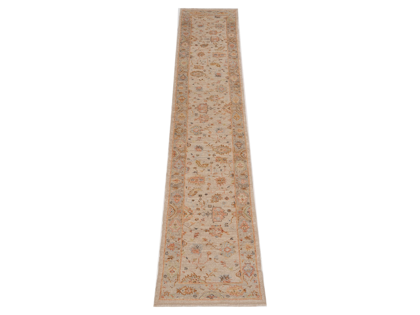 Angora Oushak 150375 Beige Brown 2.7x15.4 Hand Knotted Rug