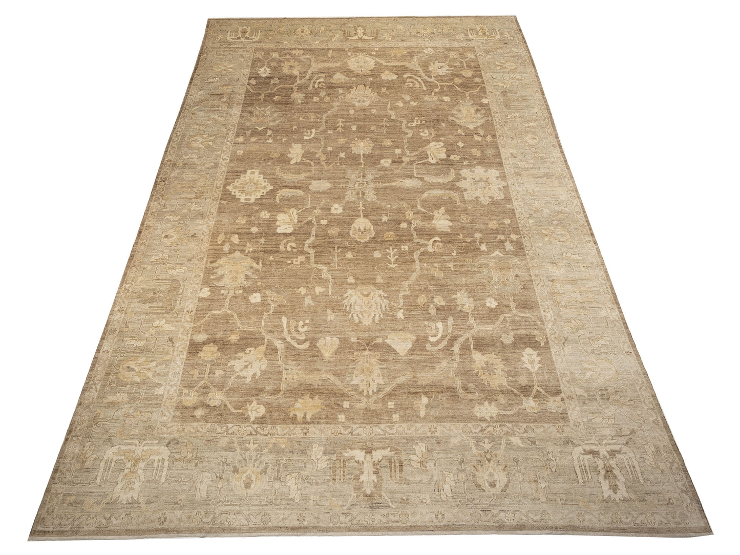 Angora Oushak 130261 Brown Green 14x20.8 Hand Knotted Rug