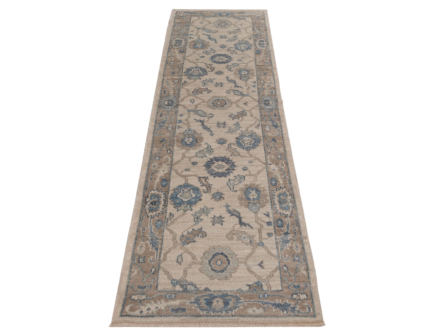 Angora Oushak 150398 Ivory Brown 2.7x9.10 Hand Knotted Rug