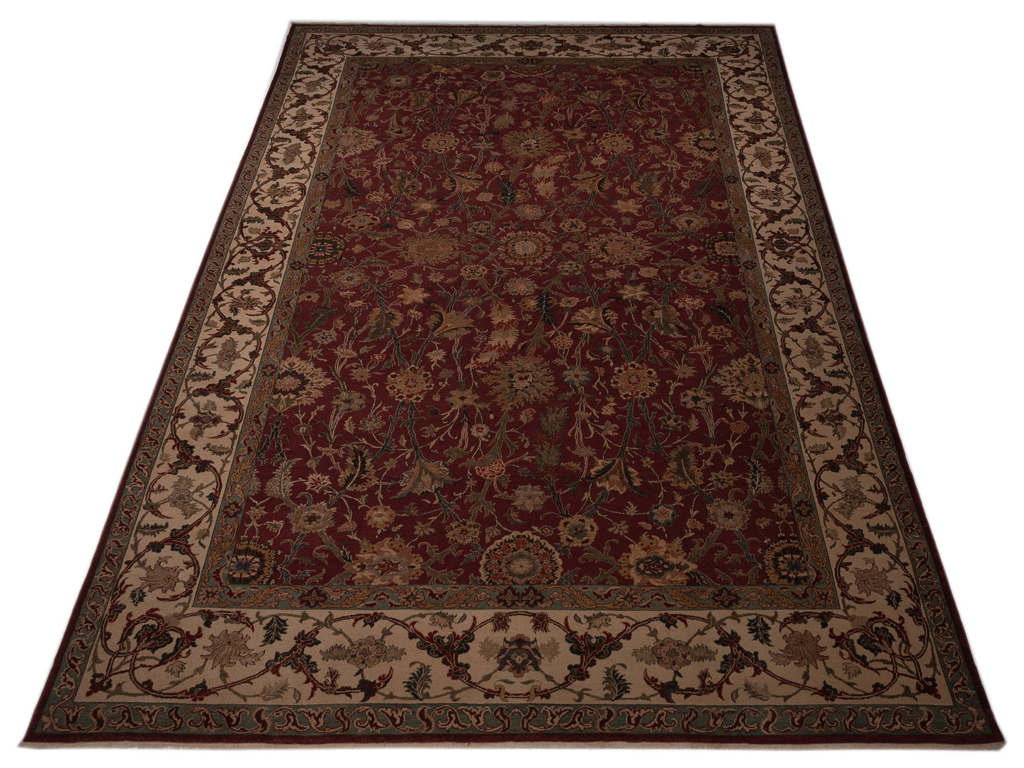 Antique Loom 107975 Burgundy Ivory 12.3x18.1 Hand Knotted Rug