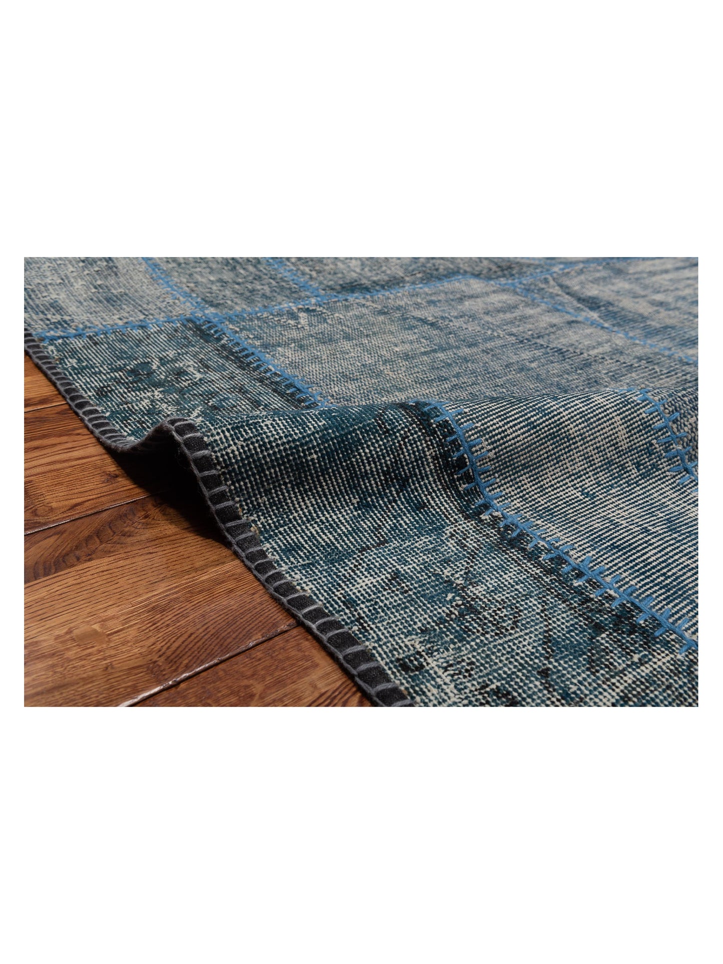 Turkish Vestige Patchwork 108965 Blue 10x14 Hand Knotted Rug