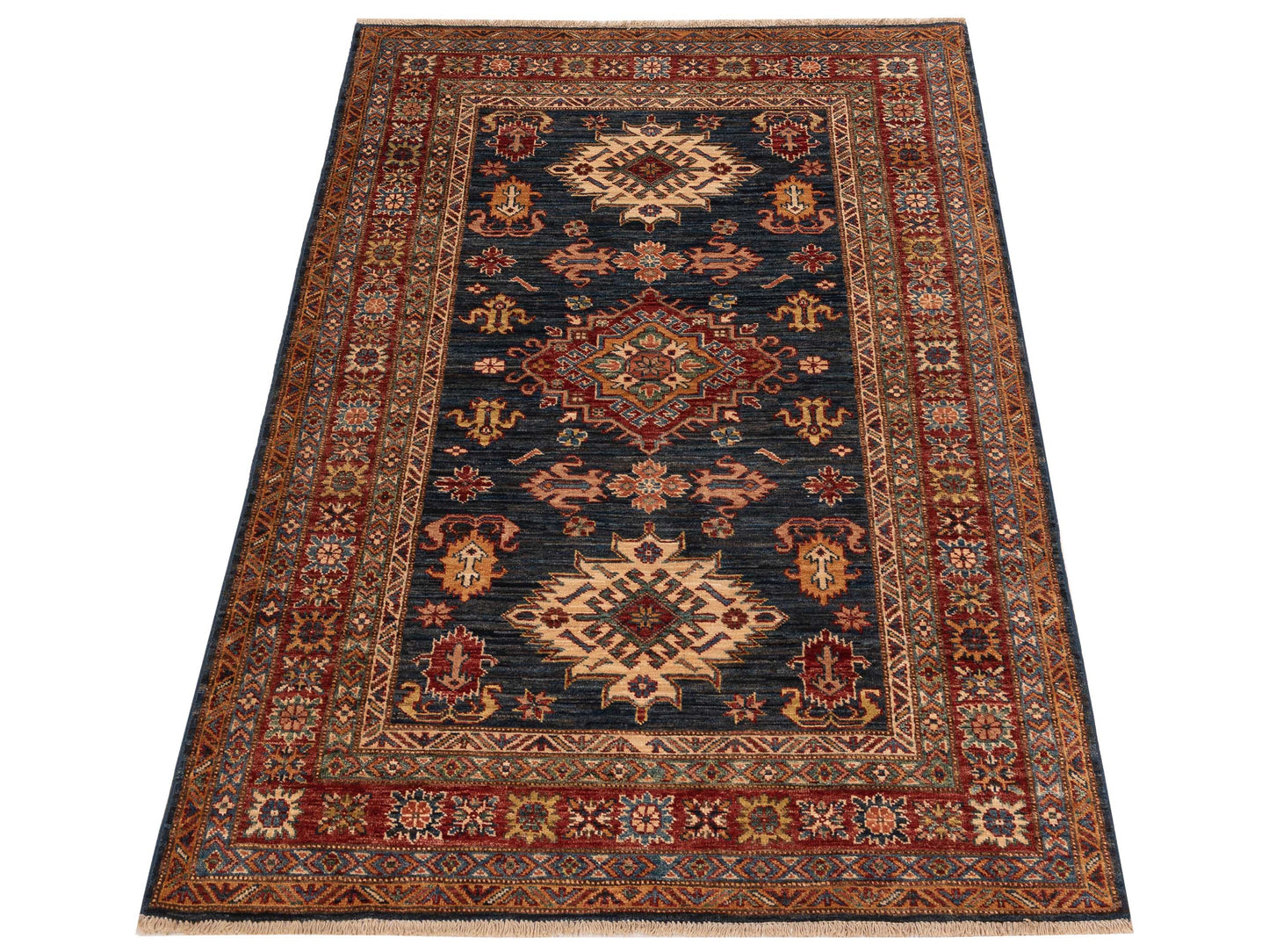 Artisan Kazak 148965 Navy Red 4.2x6.1 Hand Knotted Rug