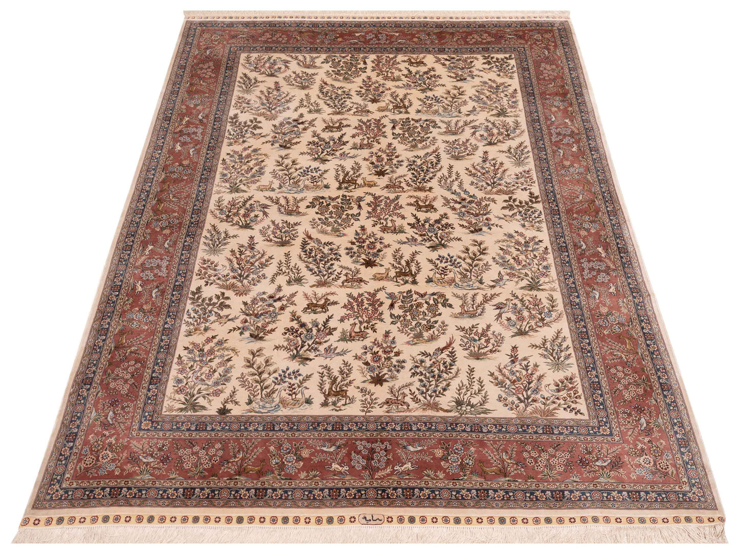 Pure Silk 120796 Ivory Pink 5.7x8 Hand Knotted Rug