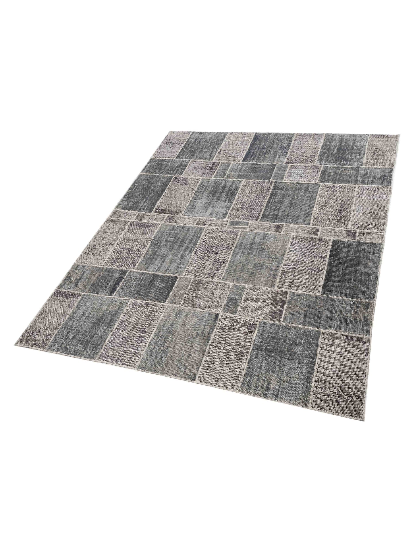 Turkish Vestige Patchwork 111198 Gray 8.11x10.9 Hand Knotted Rug