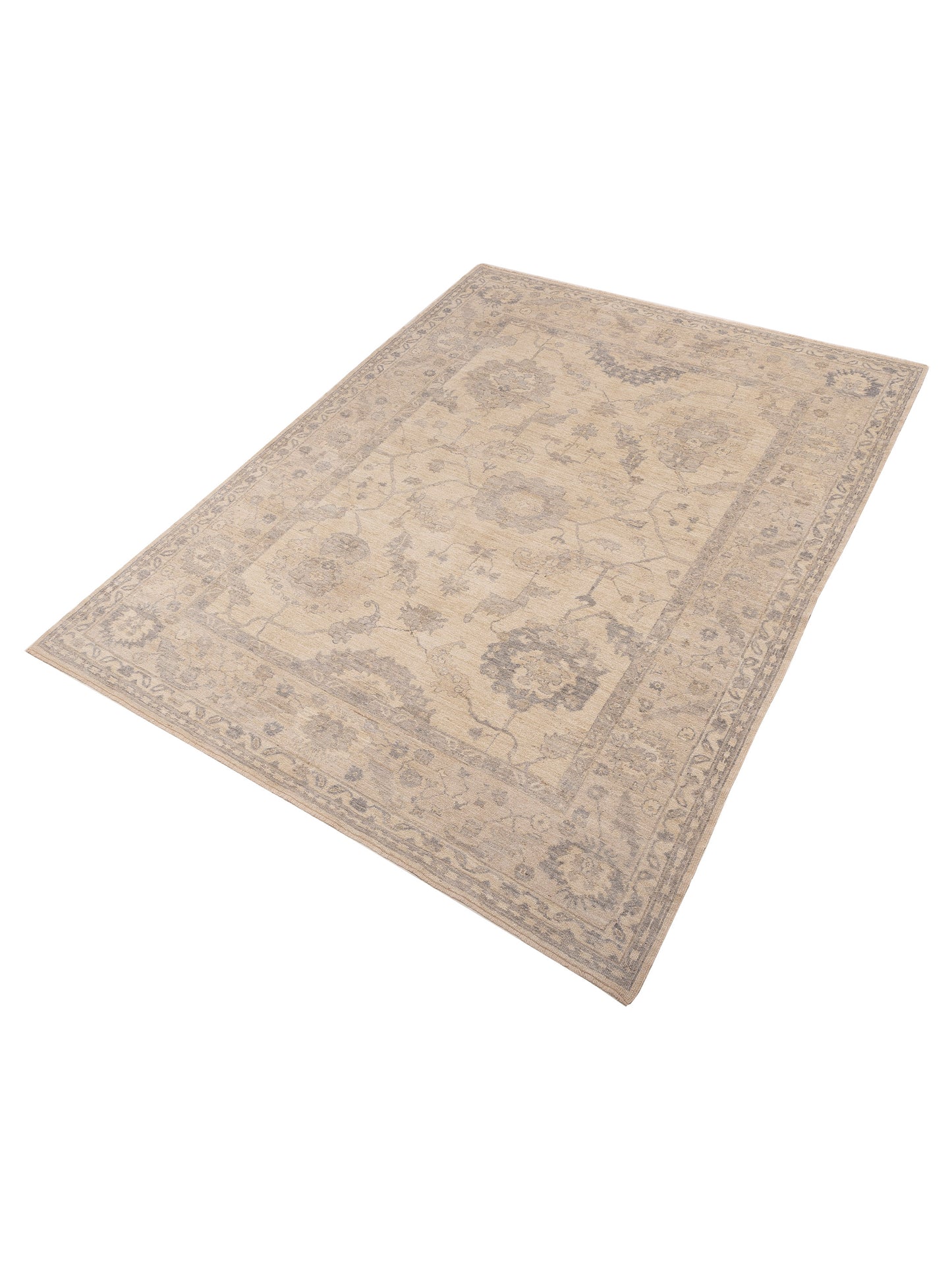 Angora Oushak 127855 Ivory Silver 10.6x14 Hand Knotted Rug