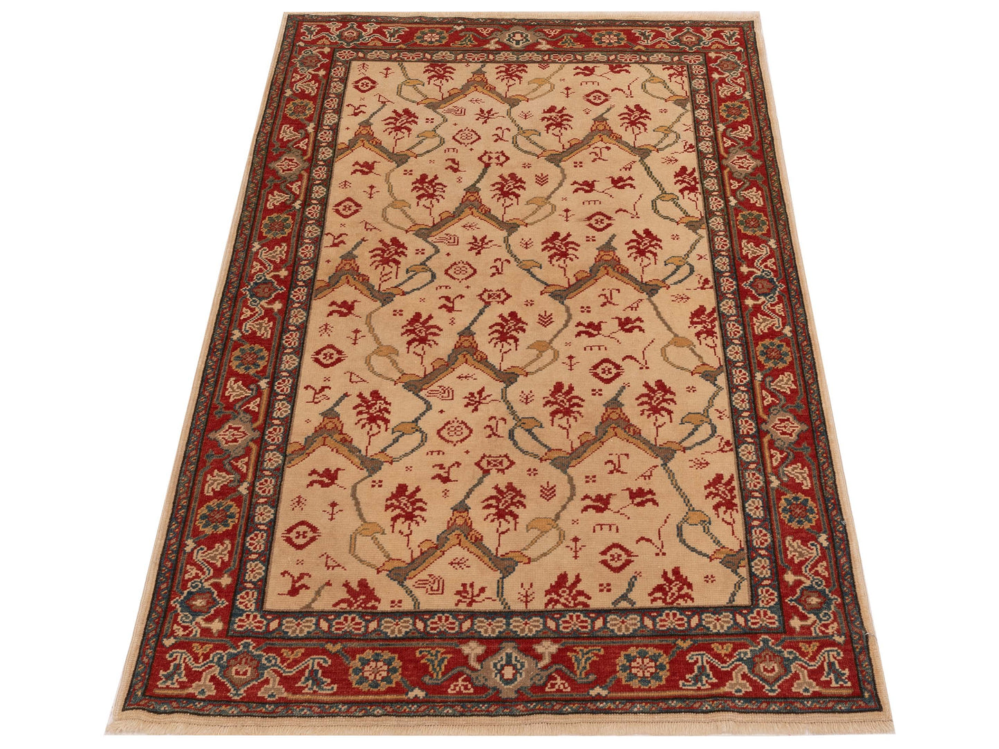 Antique Loom 148328 Ivory Red 4.1x6.3 Hand Knotted Rug