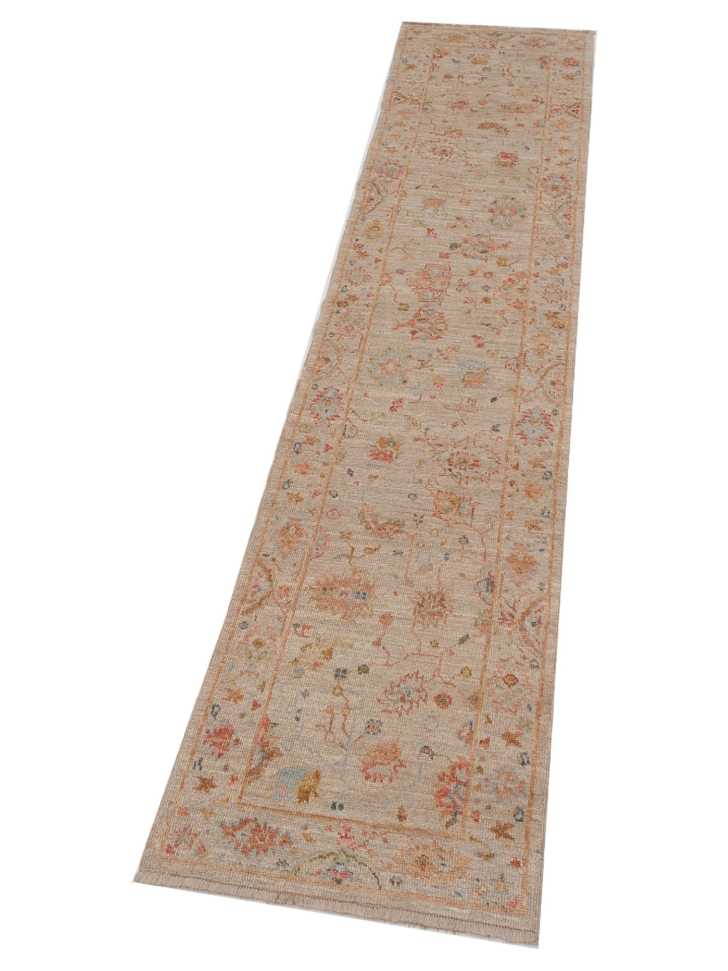 Angora Oushak 149469 Beige Beige 2.6x11.5 Hand Knotted Rug