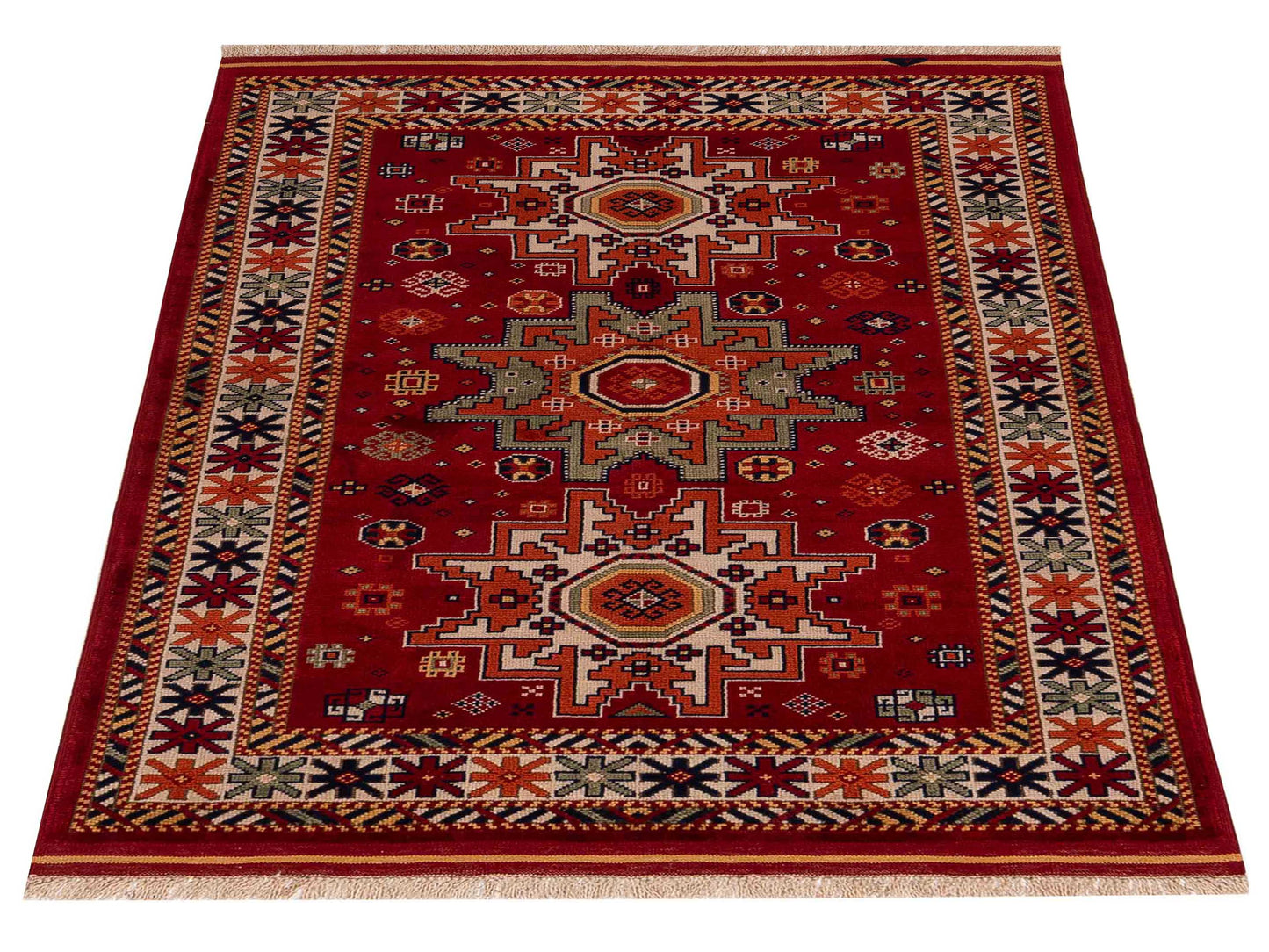 Turkish Shirwan 129691 Red Ivory 3.11x5.8 Hand Knotted Rug