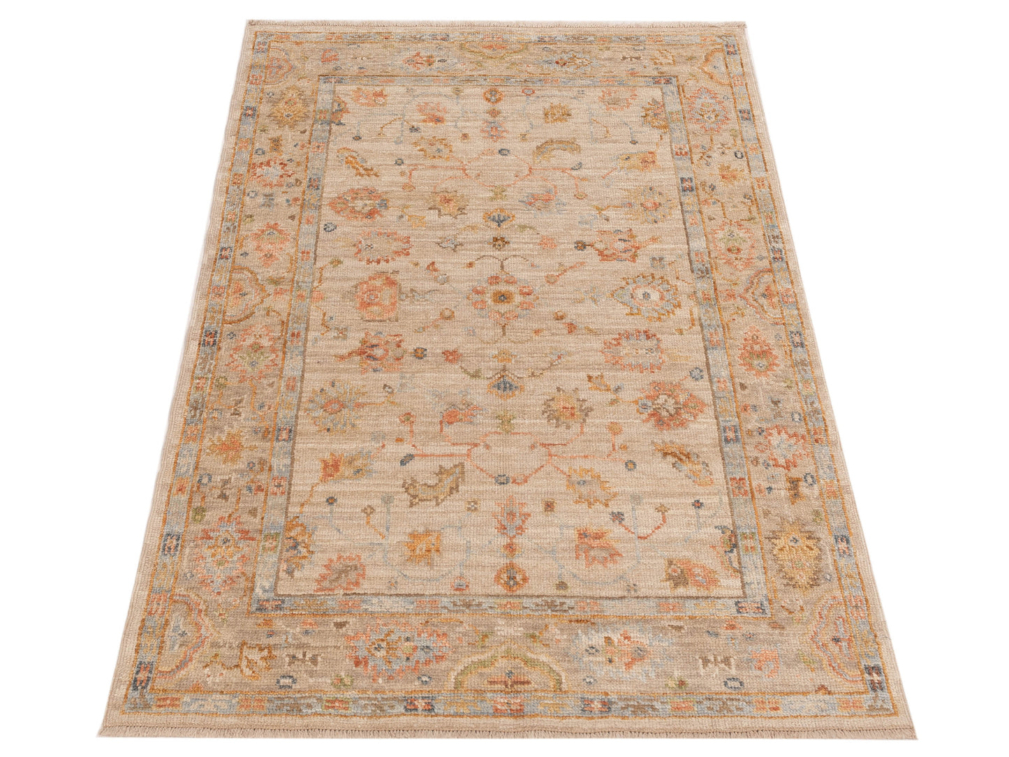 Angora Oushak 150374 Beige Brown 4x6 Hand Knotted Rug