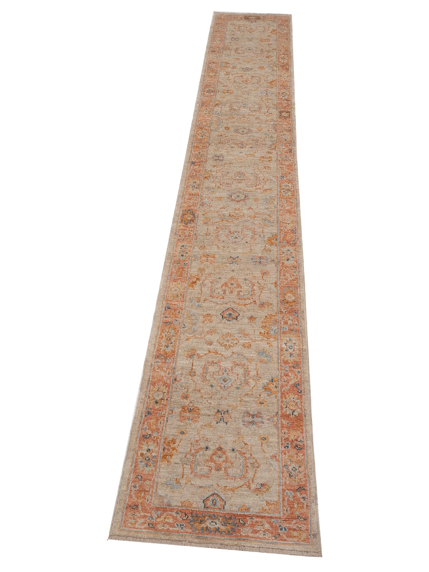 Angora Oushak 149387 Ivory Rust 2.6x15.10 Hand Knotted Rug