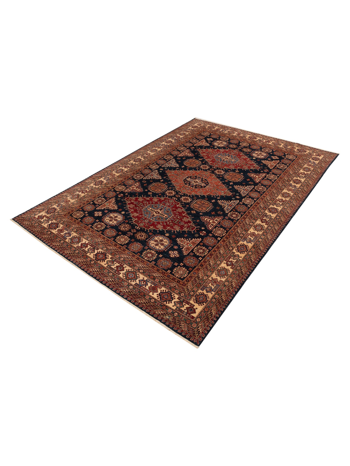 Artisan Kazak 152849 Navy Ivory 9.9x13.8 Hand Knotted Rug