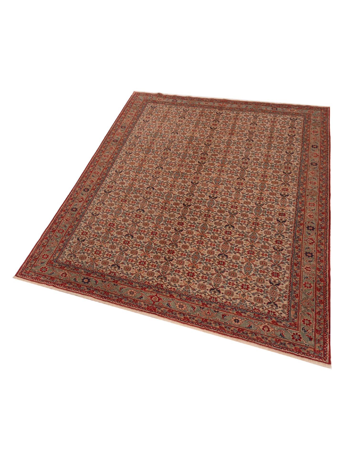 Antique Loom 147390 Ivory Sage Green 6.9x8.4 Hand Knotted Rug