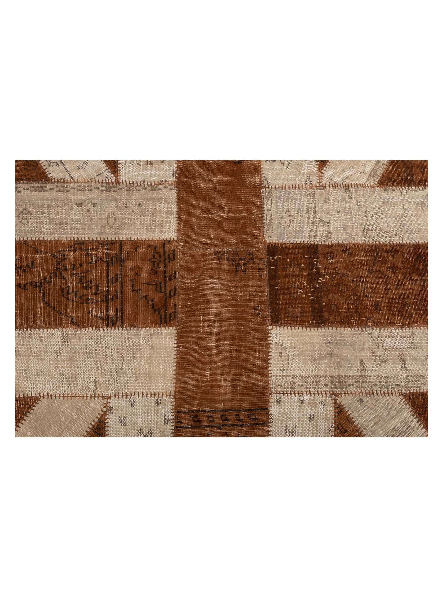 Turkish Vestige Patchwork 114673 Brown Ivory 6.8x9.10 Hand Knotted Rug