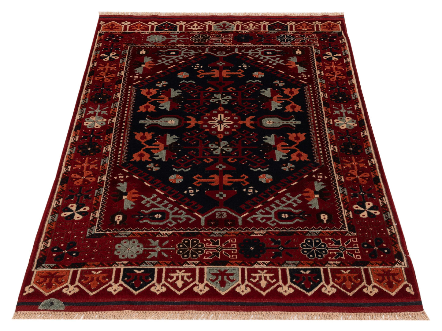 Turkish Shirwan 145150 Navy Red 3.10x5.6 Hand Knotted Rug