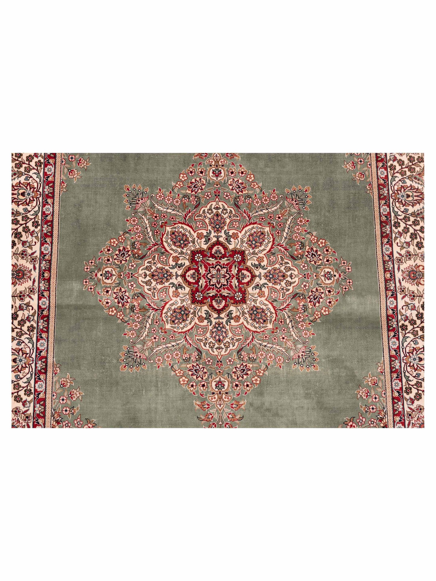 Pure Silk 122087 Green Ivory 3.1x5.1 Hand Knotted Rug