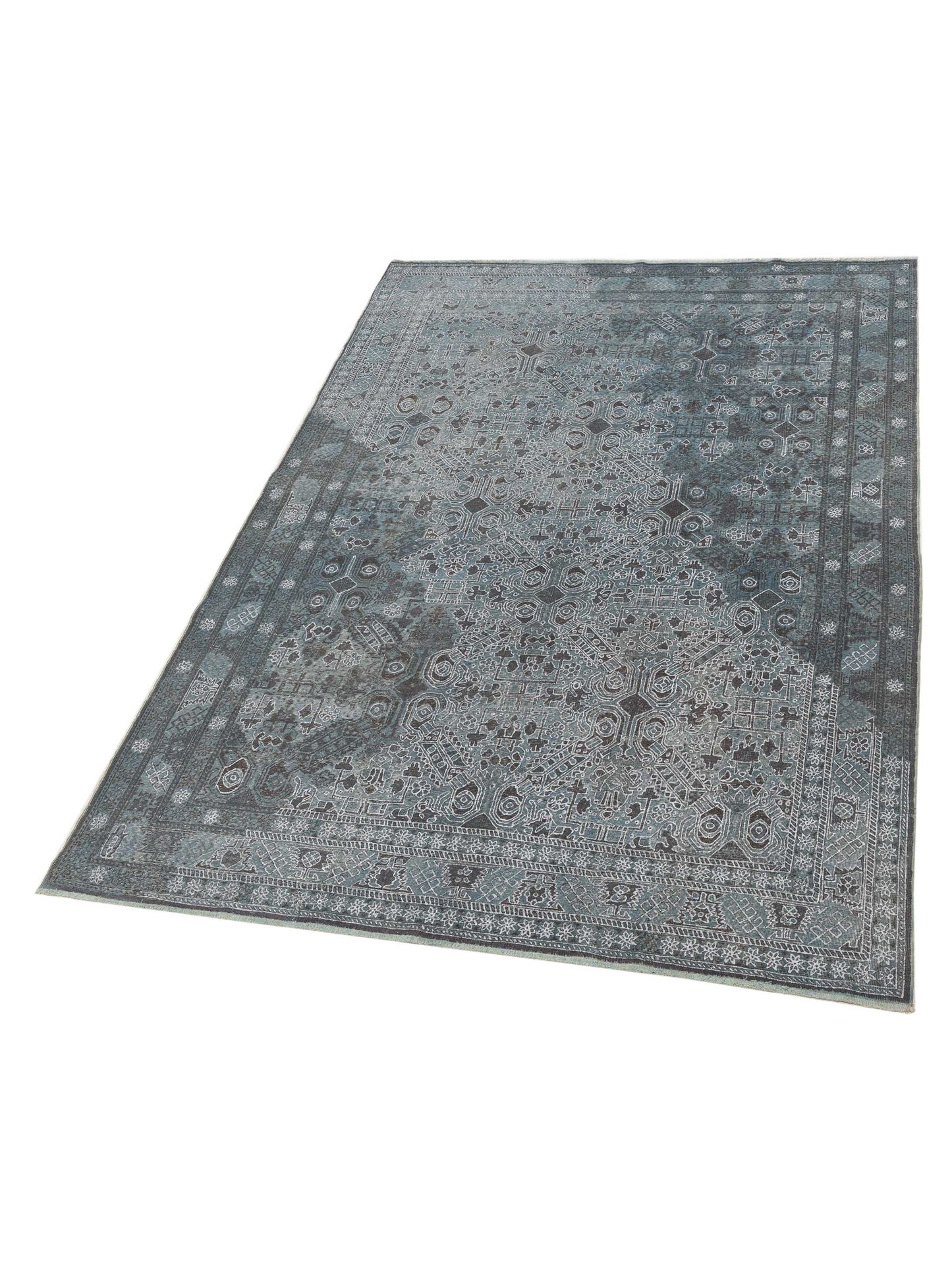 Vintage 120949 Gray Blue 6.8x9.6 Hand Knotted Rug