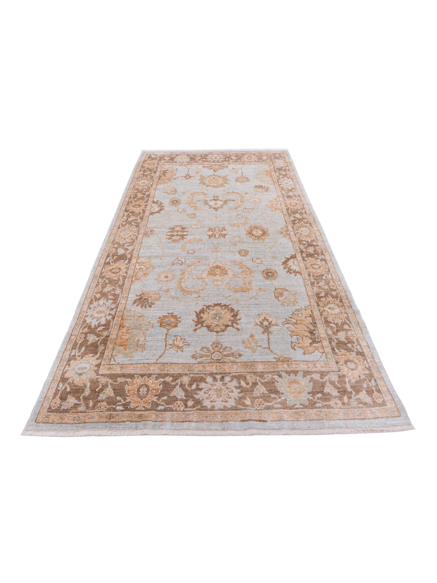 Angora Oushak 125727 Ice Blue Brown 5.11x9.5 Hand Knotted Rug