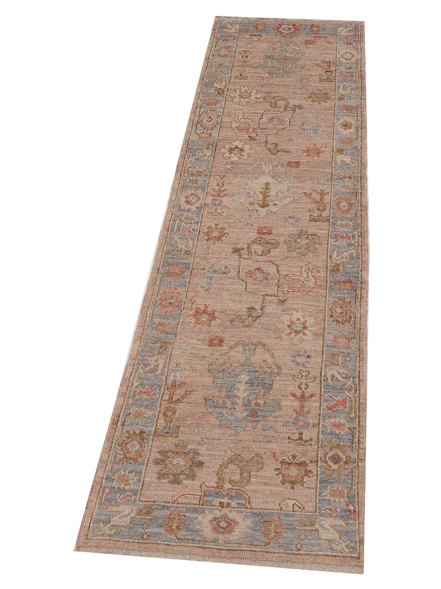 Angora Oushak 149589 Pink Gray 2.8x9.6 Hand Knotted Rug
