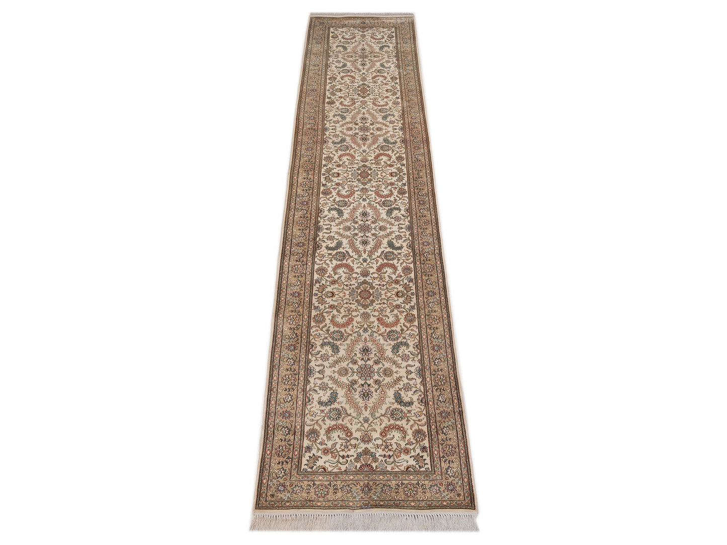 Pure Silk 114492 Ivory Gold 2.7x12.2 Hand Knotted Rug