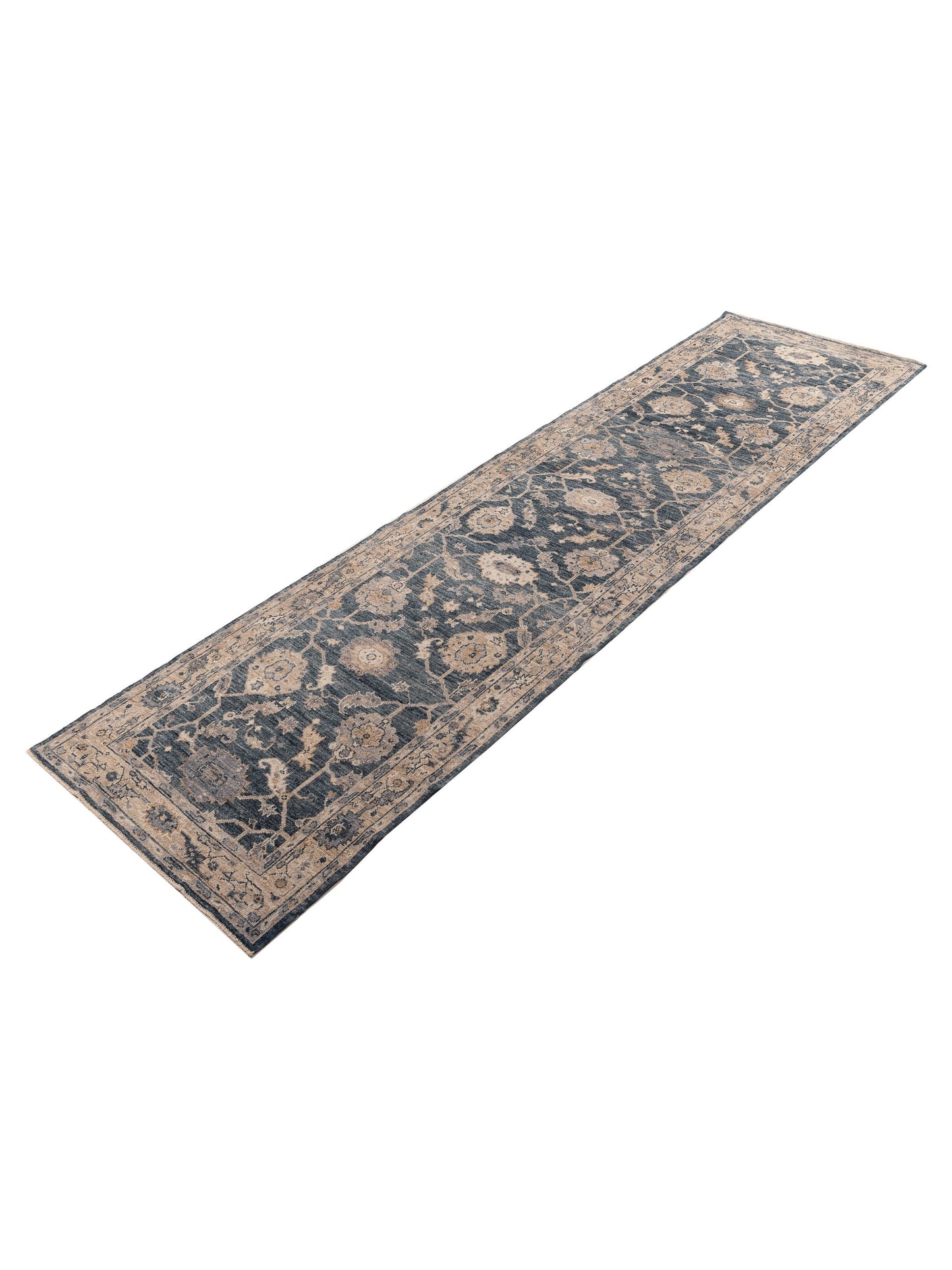 Angora Oushak 156262 Blue Cream 3.11x15.1 Hand Knotted Rug