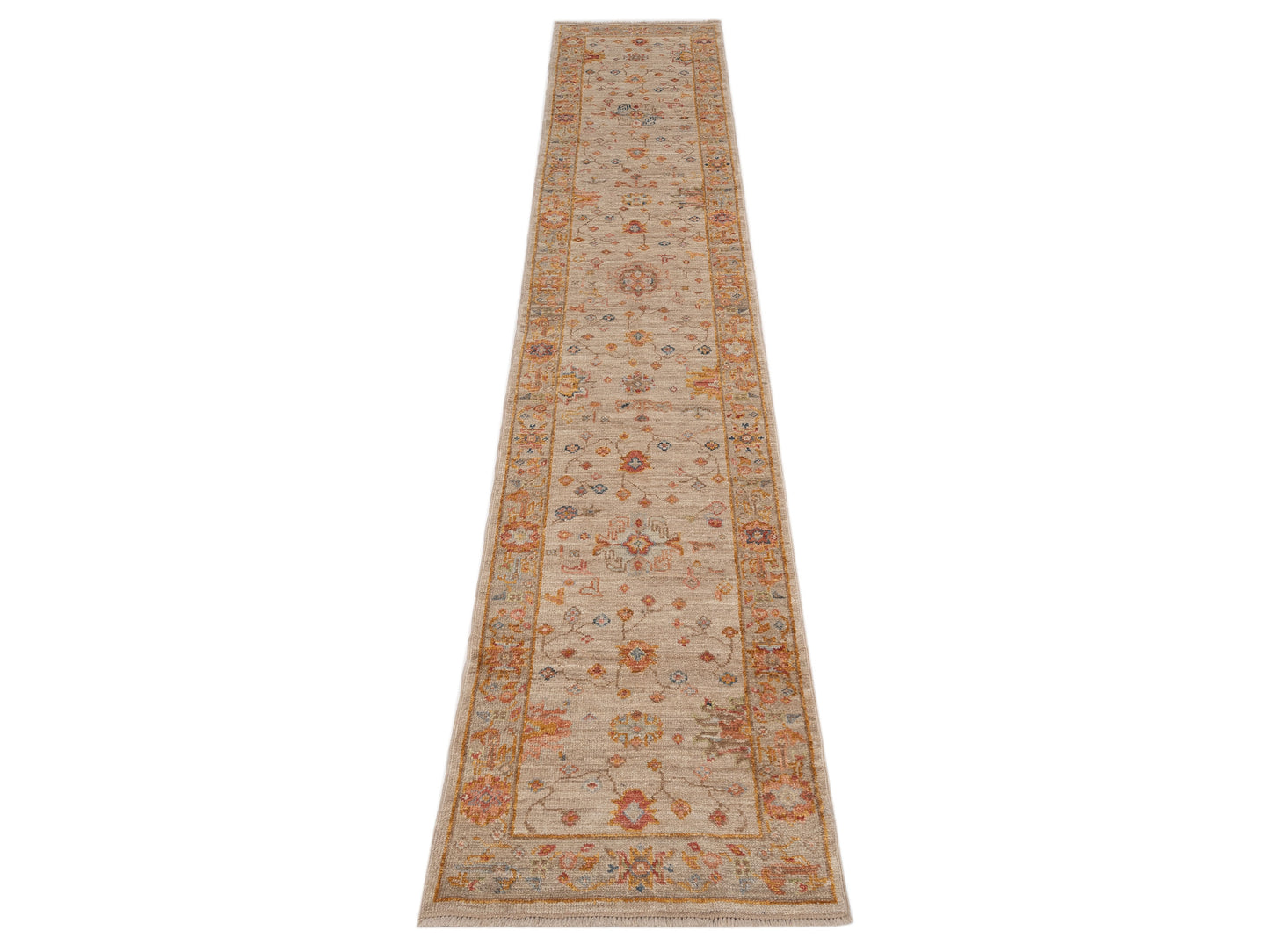 Angora Oushak 150244 Ivory Silver 2.6x13.9 Hand Knotted Rug