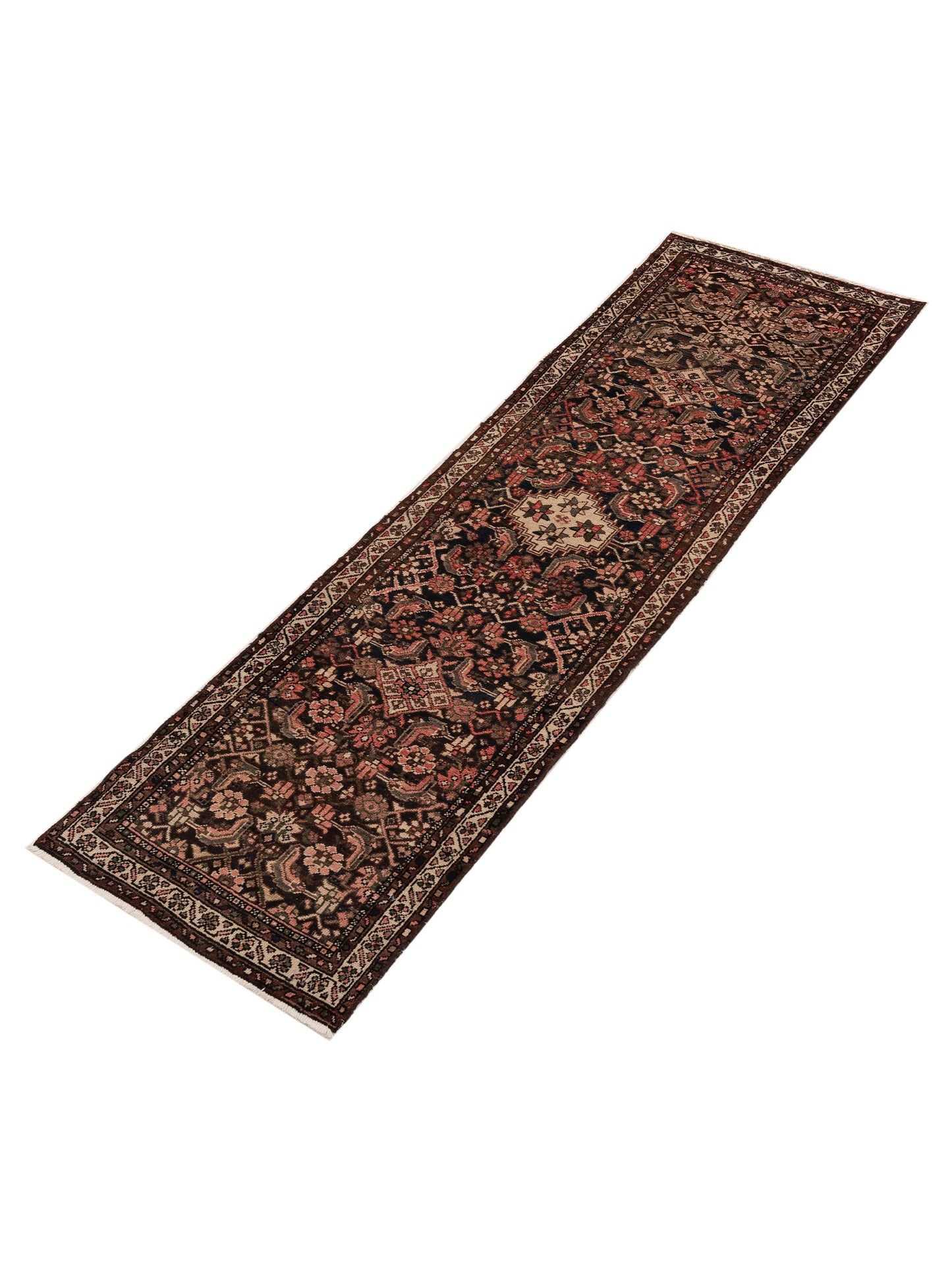 Persian 81187 Dark Brown Ivory 2.8x9.4 Hand Knotted Rug